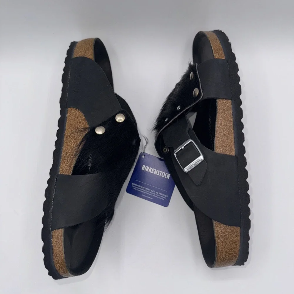 Birkenstock Guam Fur Sandals‎ Men's Size 10 EU 43 Black Leather